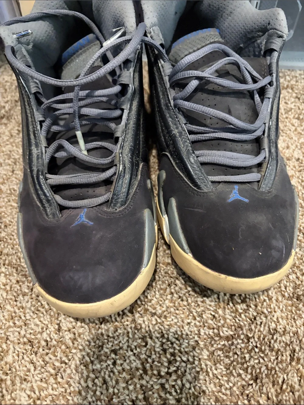Jordan Men’s Black and Gray Basketball Sneakers with Blue Accents